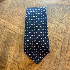 Salvatore Ferragamo Tie Silk Italy Navy Blue Floral Designer Luxury Modern